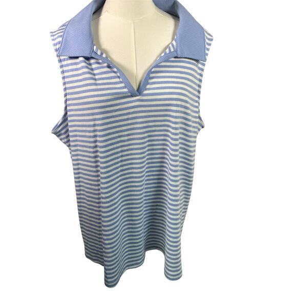Lane Bryant Blue White Striped Sleeveless Polo Top Plus 26/28 Ribbed Stretch New - Picture 1 of 15